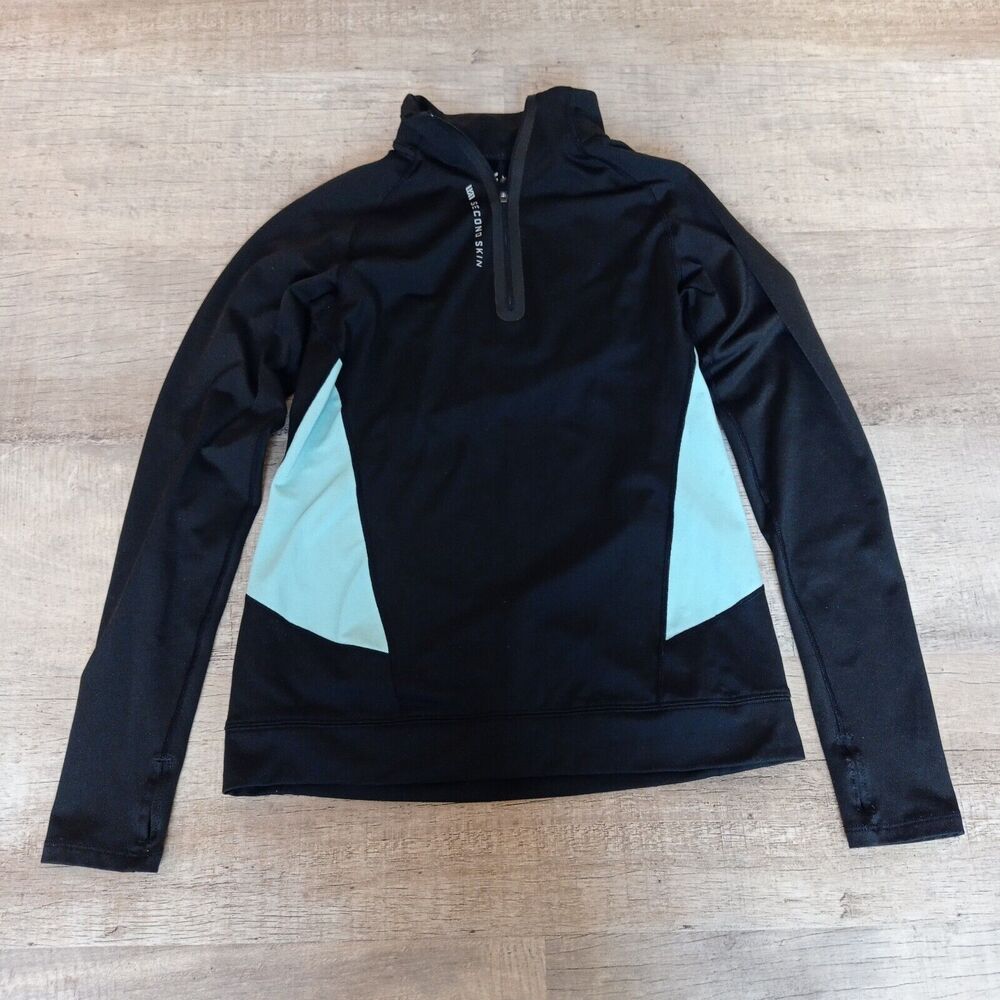 Womens Black Blue Zip up Long Sleeve  Running shirt